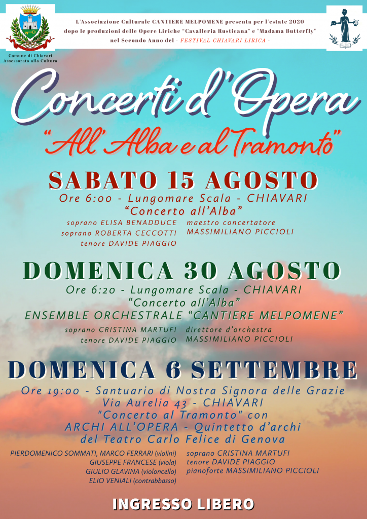 Festival Chiavari Lirica. Tre concerti d'Opera all'alba e al tramonto. -  Portale Ufficiale del Turismo Comune di Chiavari